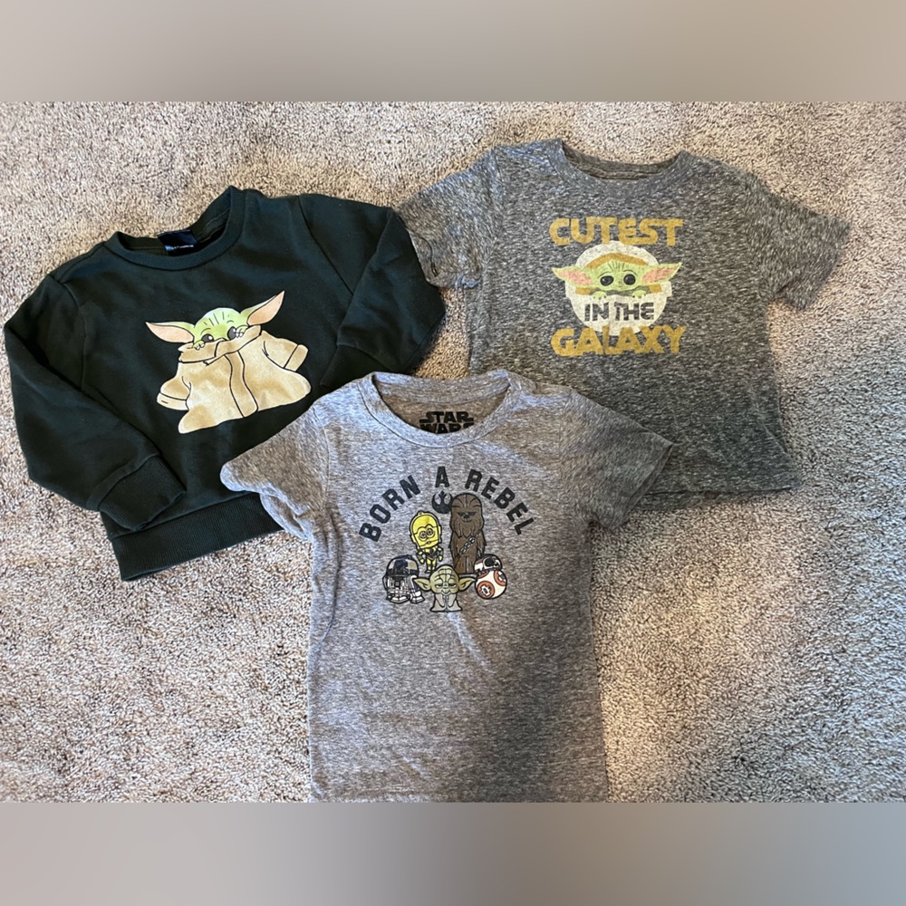 Lot of 3 toddler Star Wars tops. One sweatshirt and two tshirts. All size 2t.